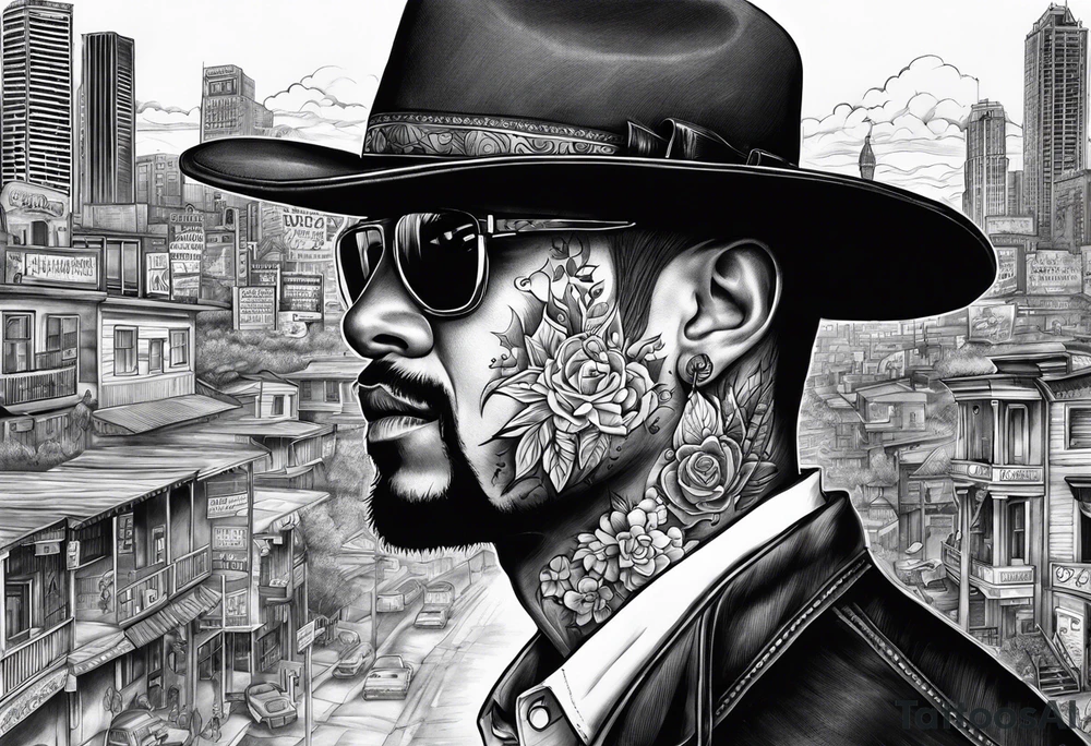 Chicano style 
city dayof dead
skyline



shootout tattoo idea