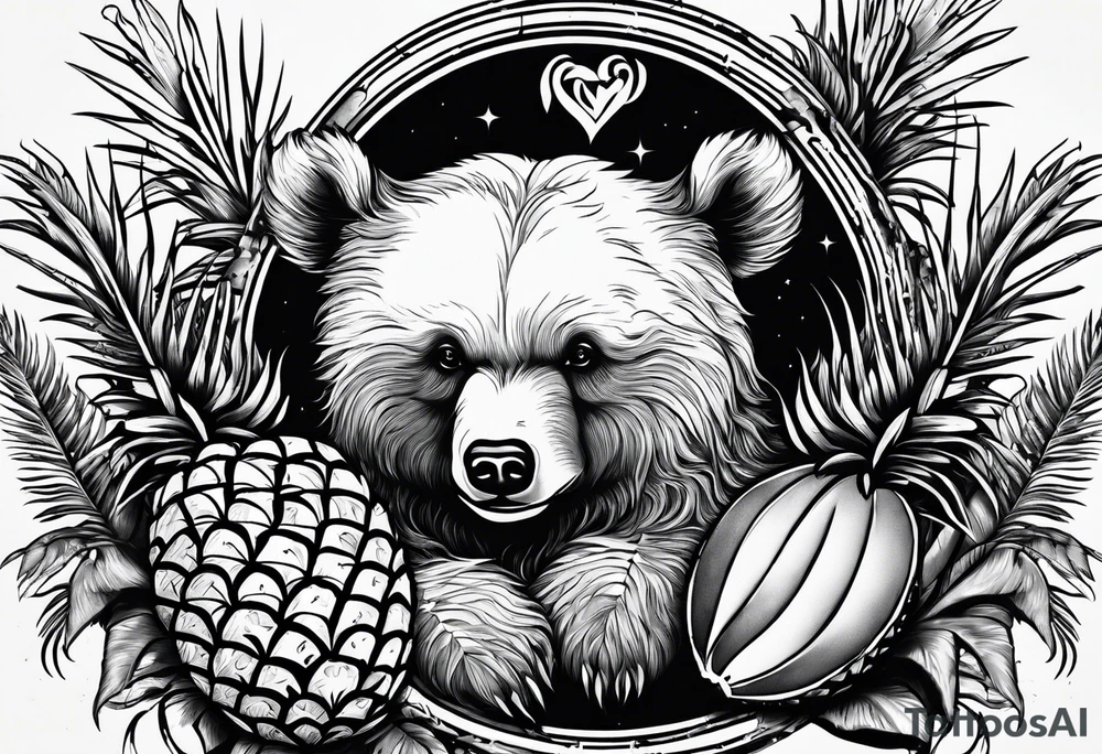 Bear loves pineapples and coconuts tattoo idea