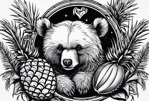 Bear loves pineapples and coconuts tattoo idea