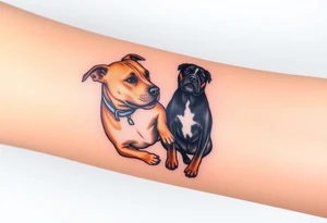 tan pitbull and black blue heeler dogs playing together tattoo idea