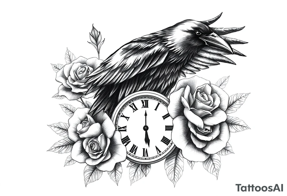 raven,roses,clock. tattoo idea