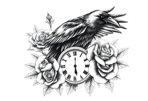 raven,roses,clock. tattoo idea
