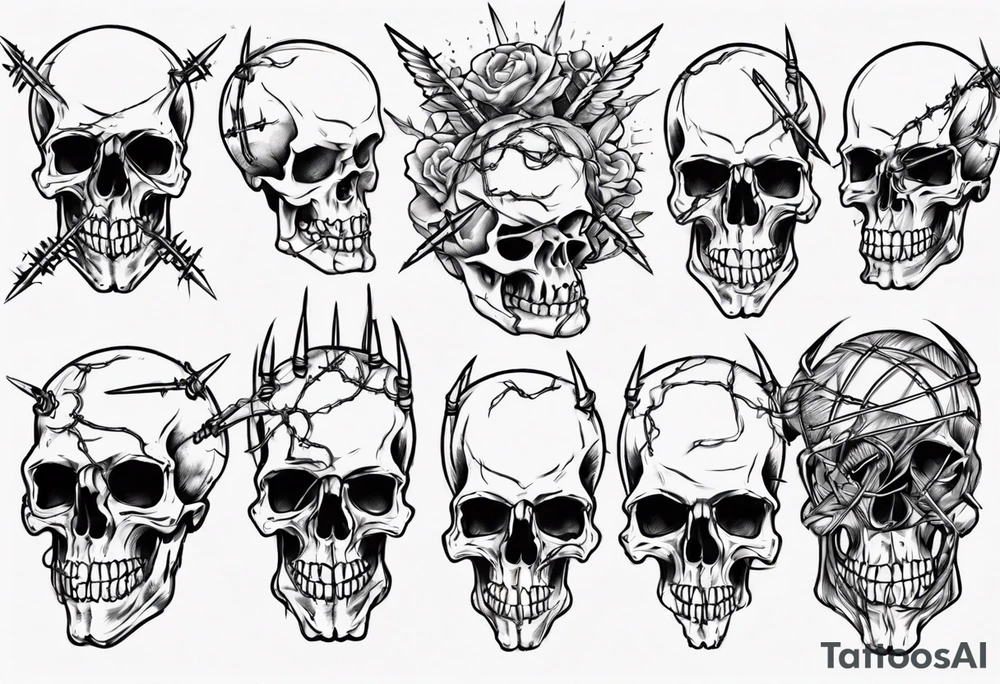 Barbed wired around skull tattoo idea