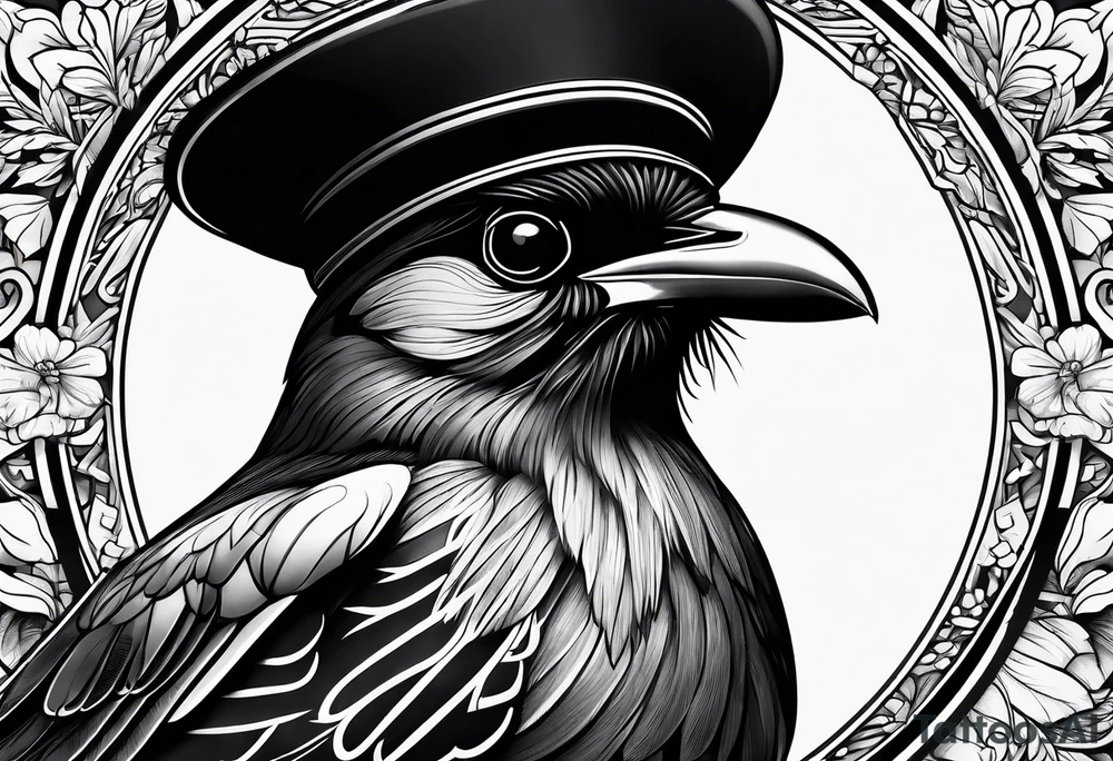 Black bird with hat tattoo idea