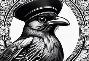 Black bird with hat tattoo idea