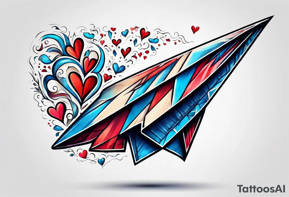 Paper plane saying I love you in the air tattoo idea