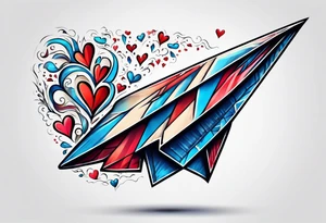 Paper plane saying I love you in the air tattoo idea
