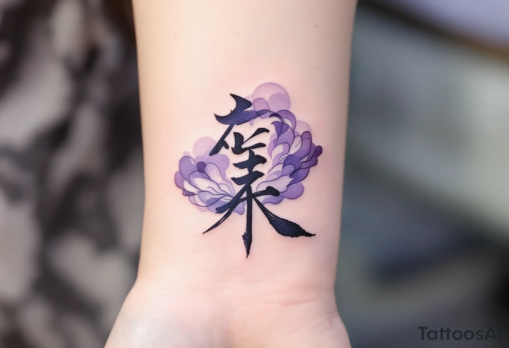 梦 (mèng, “dream”) in lavender purple is blended into a cloud or moon motif for imagination and vision. tattoo idea