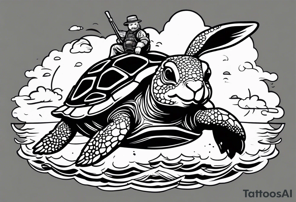 Bunny riding on a sea turtle tattoo idea