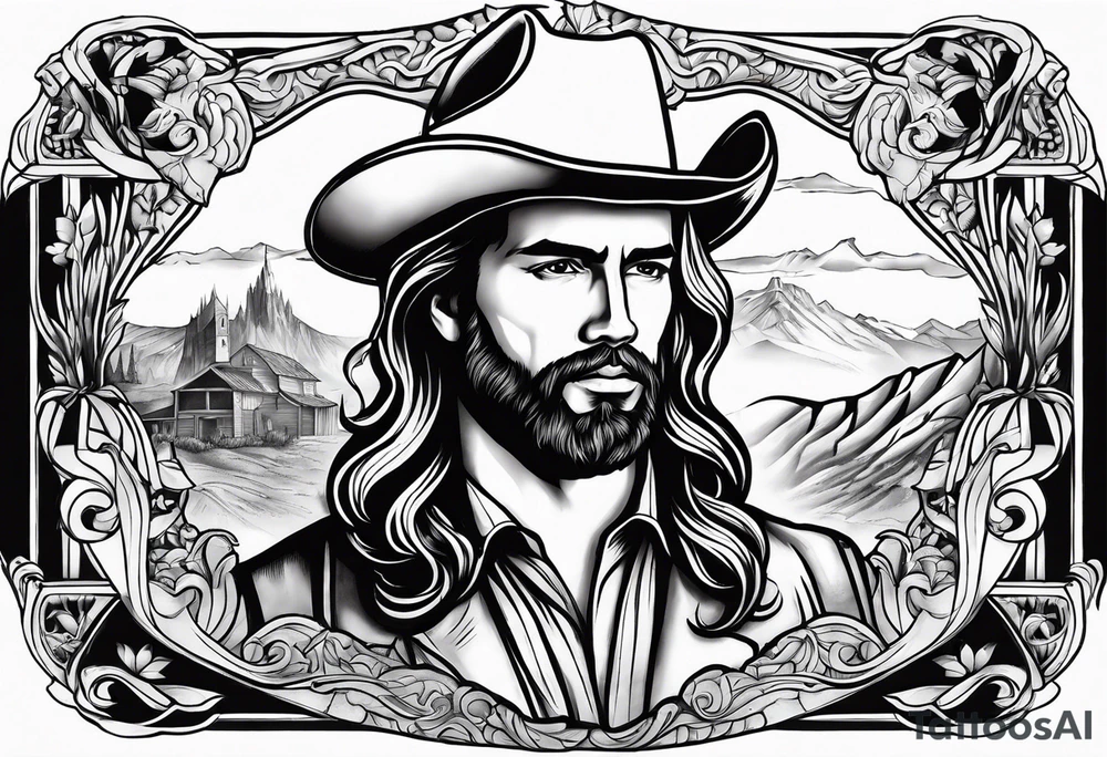 Western theme and Christianity tattoo idea