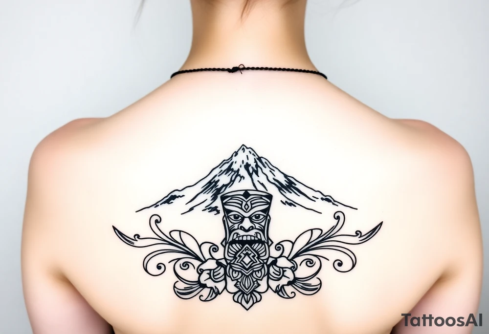Traditional Māori Mt Taranaki with a tiki chest tattoo tattoo idea