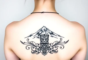 Traditional Māori Mt Taranaki with a tiki chest tattoo tattoo idea