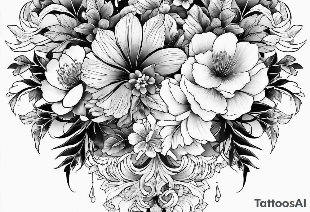 traditional Japanese flowers, whole sleeve tattoo idea