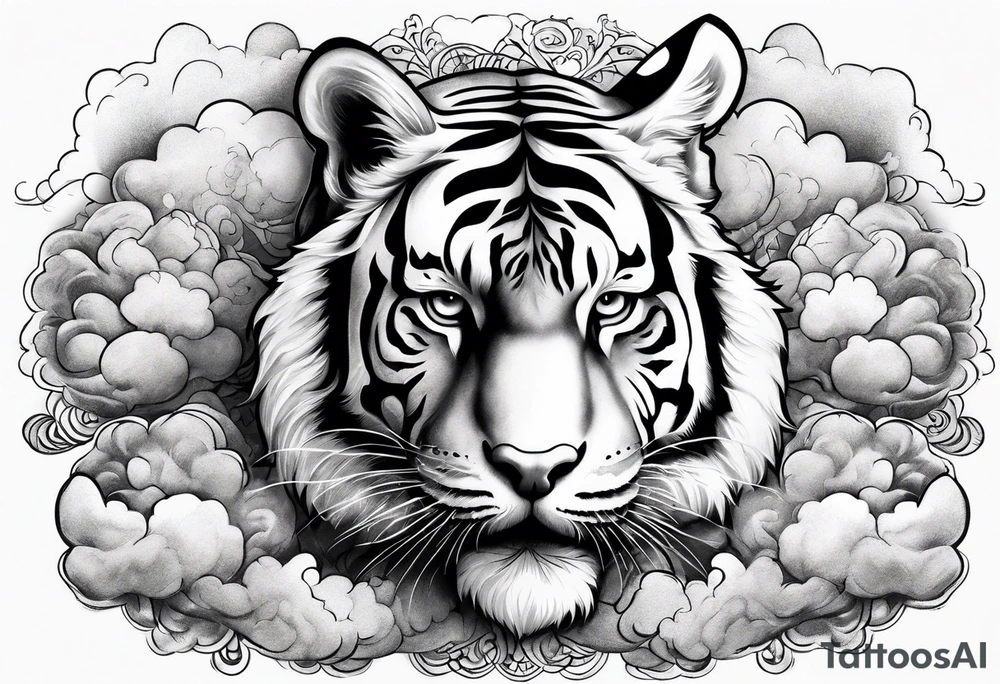 tiger in a group of clouds tattoo idea