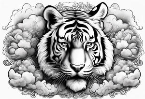 tiger in a group of clouds tattoo idea
