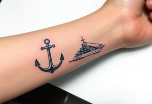 bold man with anchor and yacht
put on arm tattoo idea