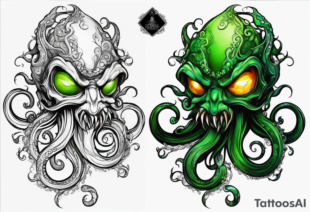 Electric octopus peaceful green goblin tattoo idea