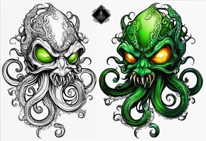 Electric octopus peaceful green goblin tattoo idea