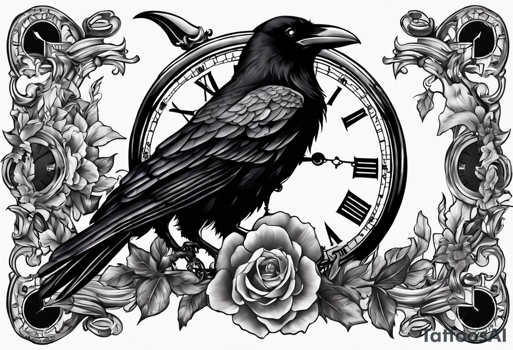 broken clock with ravens tattoo idea