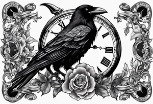 broken clock with ravens tattoo idea