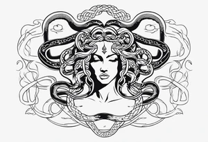 medusa, snakes, with words, SA. tattoo idea
