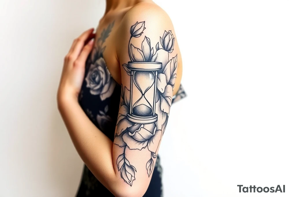 Roses with hour glass tattoo idea