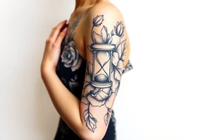 Roses with hour glass tattoo idea
