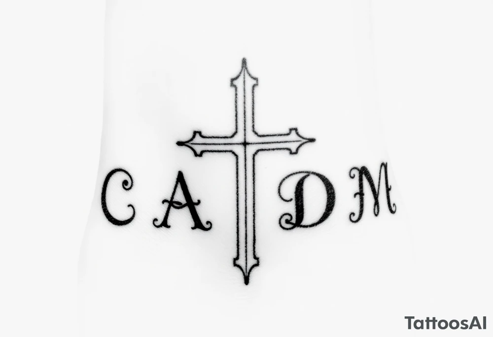 Can you create a  cross separating each of our initials  - the cross lines must be ajies Those would be for a tattoo and initials  are for C , A , D , M tattoo idea