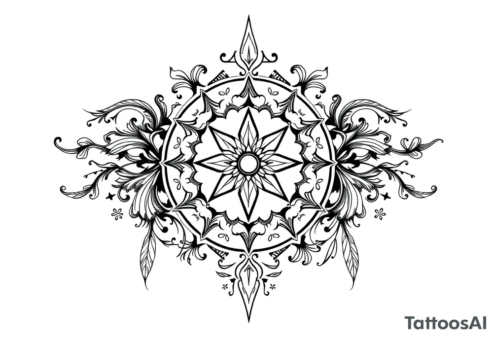 mytical shaman and mytolog style ornametn with ancient rhyme tattoo idea