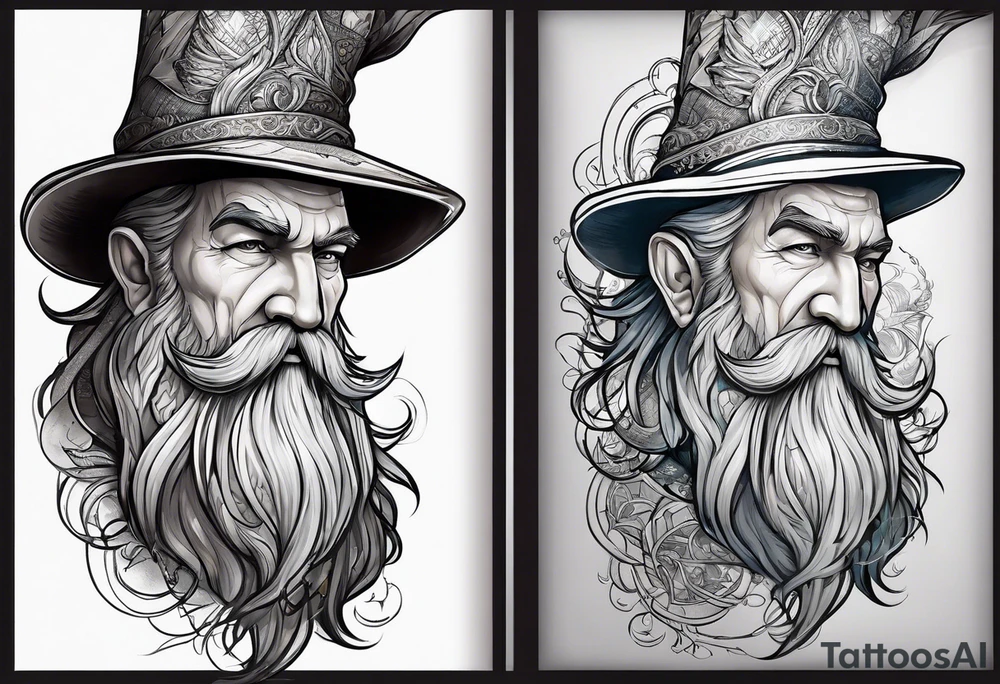 Middle age wizard with air staff tattoo idea