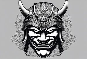 Black samurai mask with shading background for shoulder tattoo idea