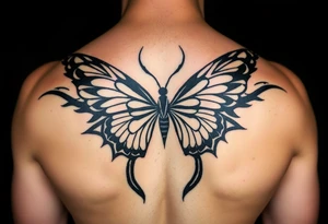 ethereal butterfly with flowing silk ribbons in moonlight tattoo idea