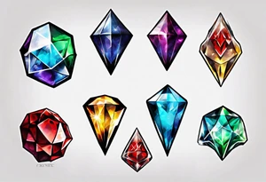 7 chaos emeralds in different colors inspired by sonic the hedgehog 2 tattoo idea
