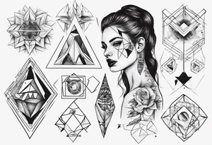 beautiful woman mixed with geometric objects tattoo idea