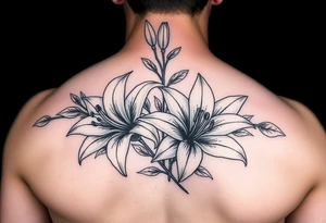 lillies, realistic, black and white, sleeve tattoo idea