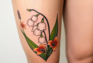 White lily in the valley bells with other different colored lilies surrounding tattoo idea