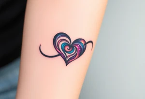 Fully depicted infinity symbol with a heart made of swirling galaxy patterns, tattoo idea