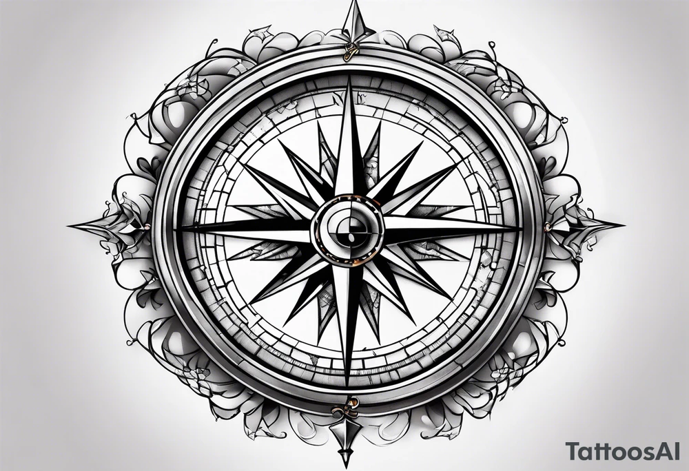 glass broken on compass tattoo idea