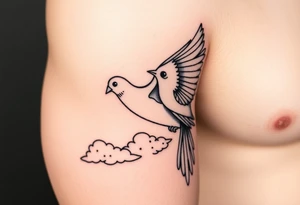 Dove and a blue jay, clouds, shining light to or from heaven tattoo idea