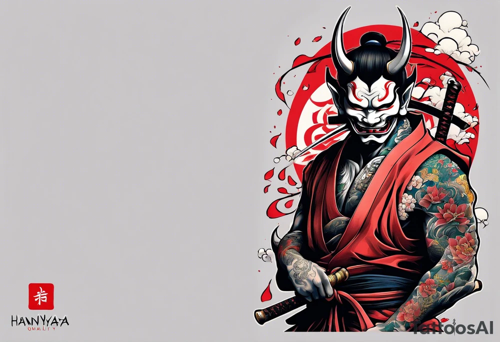Hannya  holding a katana full body tattoo idea