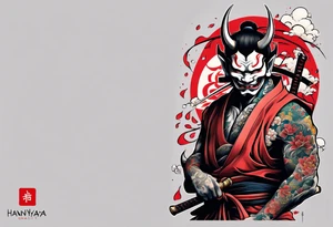 Hannya  holding a katana full body tattoo idea
