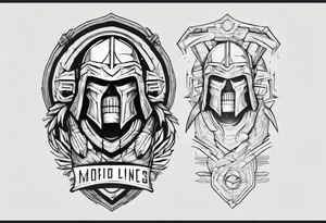 spartan soldier sleeve linework dine line linework containing words: "morior invictus" tattoo idea