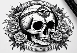 Skull with third eye and dagger through it with the phases of the moon at the bottom tattoo idea
