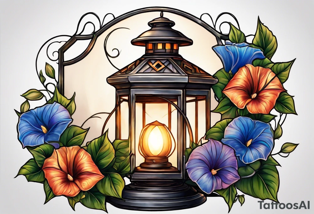 Lantern with Morning Glories tattoo idea
