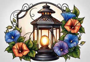 Lantern with Morning Glories tattoo idea