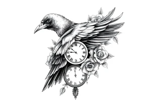 raven,roses,clock. tattoo idea