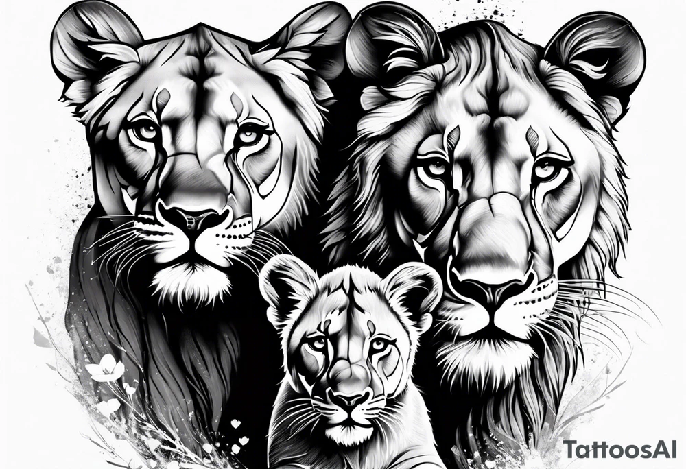 Lioness protecting her two cubs tattoo idea