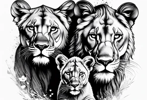 Lioness protecting her two cubs tattoo idea