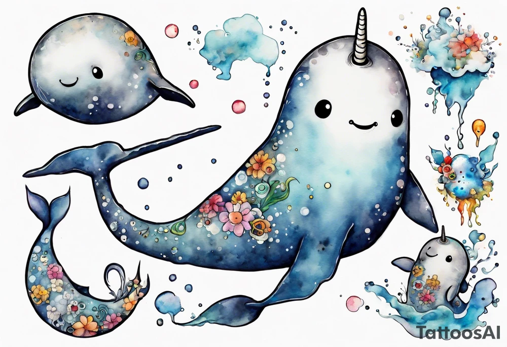 an ancient narwhal in the ocean tattoo idea
