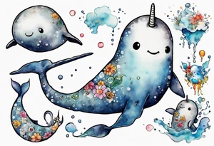 an ancient narwhal in the ocean tattoo idea